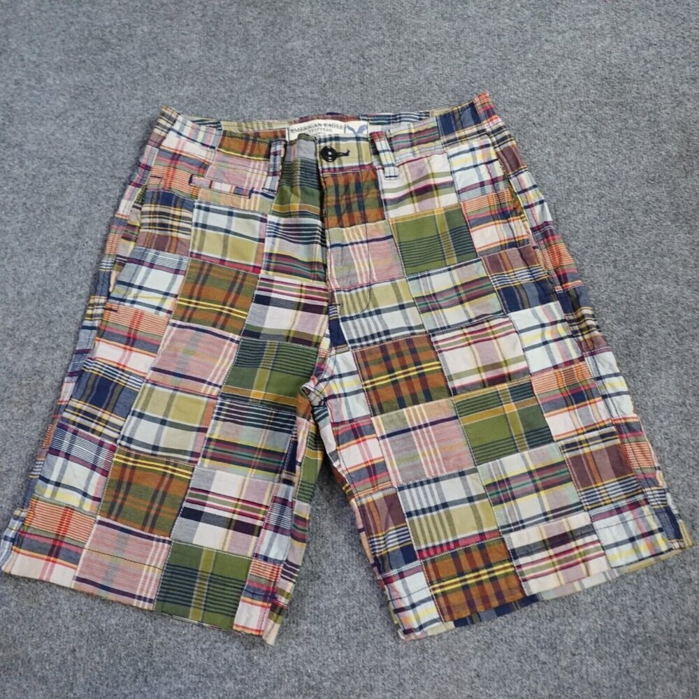 American Eagle Patchwork Shorts 32 Beige Plaid 10… - image 1
